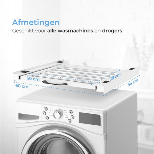 Skoov Abstandshalter für Waschmaschine & Trockner - Stapelset - Mit ausziehbarem Fachboden - Universal - Trockner - Möbel - inkl. Schwingungsdämpfer und Spannband - e364bc1b7e7aeef85b823b4fe6fcac42f3a9ab84_Enriched_product_image