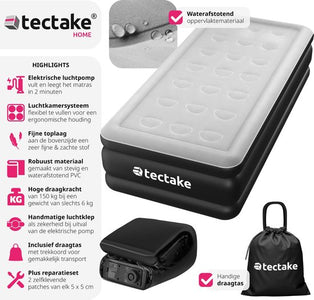 tectake® - Aufblasbare Matratze AirDreams mit elektrischer Pumpe - Inklusive Tragetasche mit Kordelzugverschluss - Wasserfest - Schlafzimmer - Camping - Gästebett - Abmessungen (LxBxH) 200 x 101 x 44 cm - e464509e0ea6d1e0c707883bf5679ee9f1963a8e_Enriched_product_image