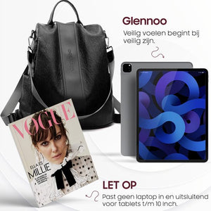 Glennoo Anti-Diebstahl-Rucksack Damen - Rucksack Damen - PU-Leder - Schwarz - e826ccbf6adf6b447d219e31be70dd42e6fd9de6_Enriched_product_image