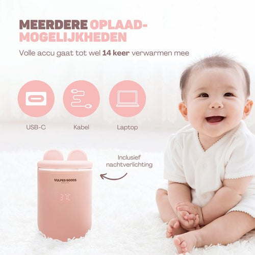 Vulpes Goods® BabyCare - Flaschenwärmer On the Go Pro - Tragbarer Babyflaschenwärmer - Intelligenter Flaschenwärmer - 4 Temperaturstufen - Kabellos - Rosa - eb8719661085fa6ef94fd458e807fa747c764f7f_Enriched_product_image