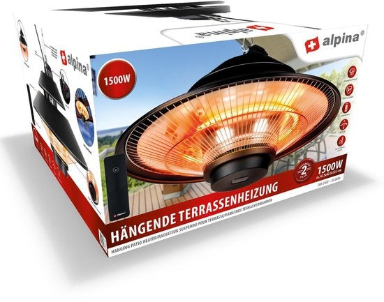 alpina Heater Terrassenstrahler - Infrarotheizung - IP44 Spritzwassergeschützt - 1500W - Schwarz - f593b0d8-1770-473e-91c0-1a24874926ac