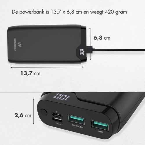 imoshion Powerbank 20000 mAh - Schnellladegerät 22,5W - LED-Anzeige - USB-C & USB-A - Universal-Powerbank geeignet für iOS/Android, u.a. - Notfallpaket - Schwarz - f70dd67d9dfac3ab8a3d2b86d2ea0cbd9cb94f46_Enriched_product_image
