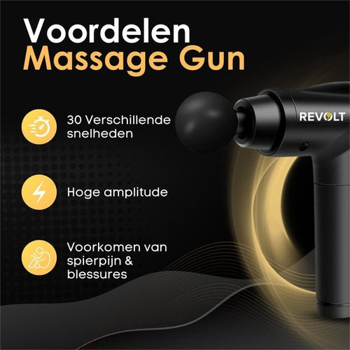 Revolt - Massagepistole - 30 verschiedene Geschwindigkeiten - 6 Aufsätze - Deluxe-Aufbewahrungskoffer - Deep Tissue - für Muskelerholung & Verletzungen - hohe Amplitude - f7aa7088-a5f8-47bb-ac86-6c83f7869ebb