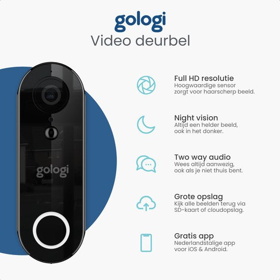 8720828084540 - drahtlose Türklingel - HD Video Türklingel - Mit Kamera und WiFi - Inklusive Gong - Niederländischsprachige App - Wasserdicht - Schwarz 8720828084540 - drahtlose Türklingel - HD Video Türklingel - Mit Kamera und WiFi - Inklusive Gong - Niederländischsprachige App - Wasserdicht - Schwarz