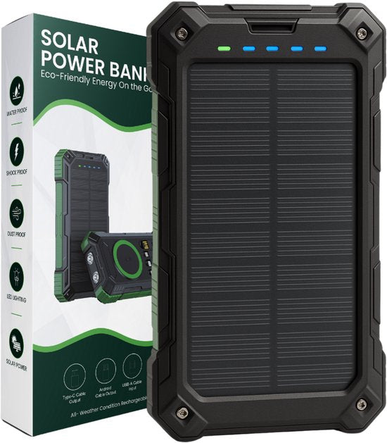 8720165868711 - Solar-Powerbank 30000mAh - kabelloses Laden - wasserdicht & stoßfest - schnelles Aufladen über USB-C - integrierte Kabel - Outdoor-Powerbank mit LED-Taschenlampe und Solarpanel - geeignet für Smartphone Iphone Samsung Tablet und Kamera 8720165868711 - Solar-Powerbank 30000mAh - kabelloses Laden - wasserdicht & stoßfest - schnelles Aufladen über USB-C - integrierte Kabel - Outdoor-Powerbank mit LED-Taschenlampe und Solarpanel - geeignet für Smartphone Iphone Samsung Tablet und Kamera