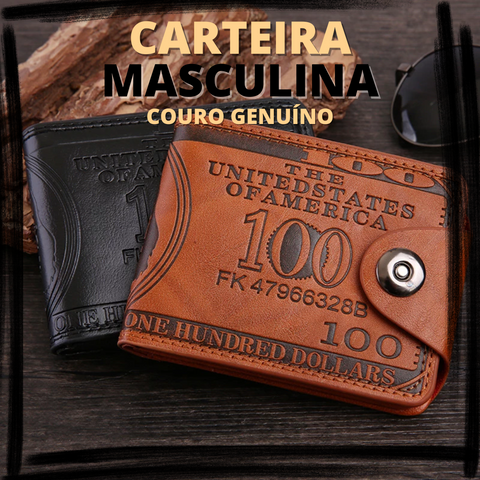 Carteira Masculina de Couro Para Dinheiro Cartões e Documentos