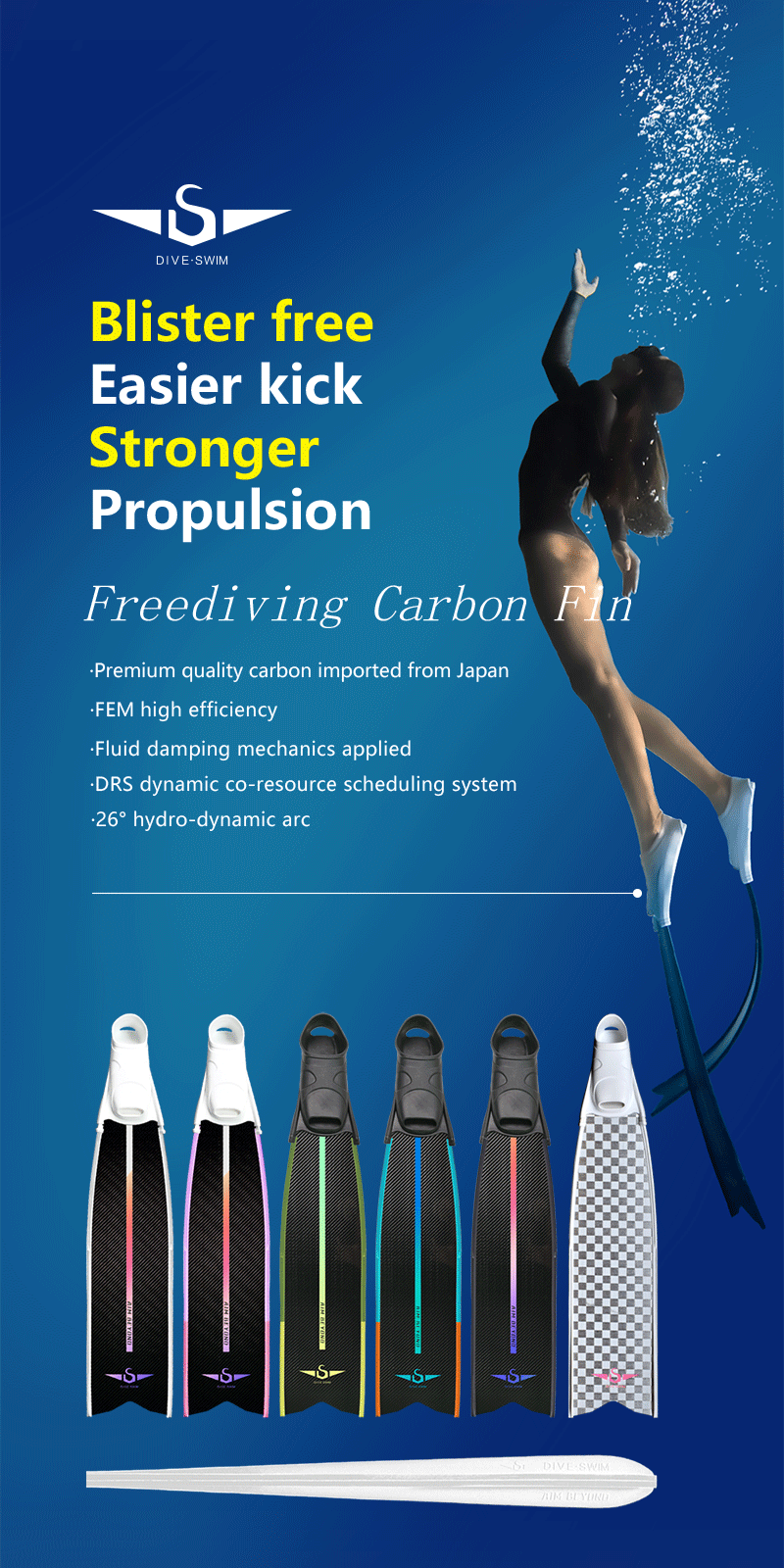 Freediving Carbon Fins - Long fin - FF201 - DIVESWIM – Dive Gear