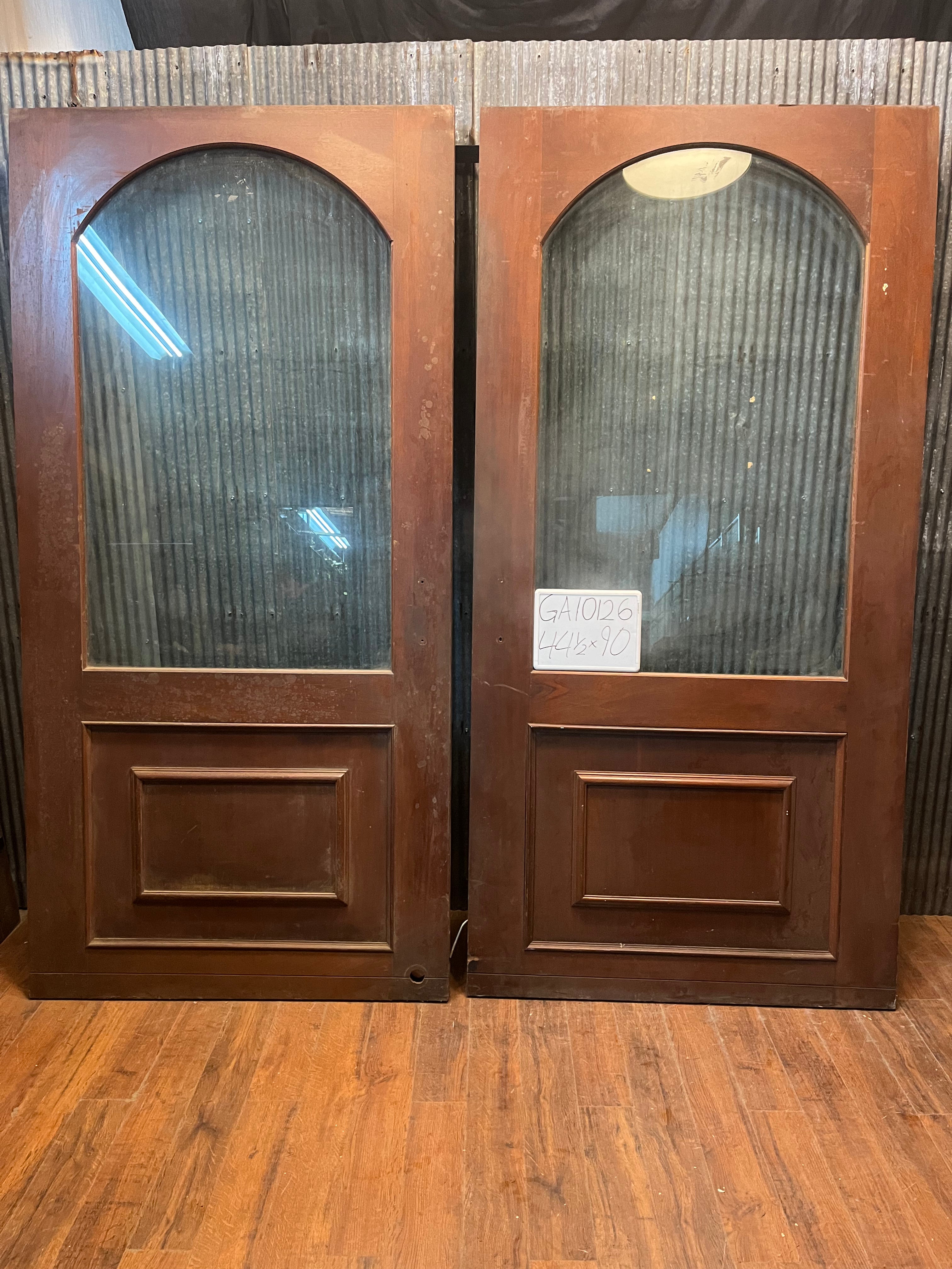 Beautiful Arched Glass & Mahogany French Door Pair 89 x 90" GA10126