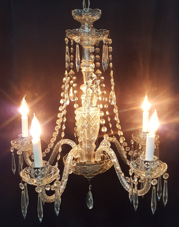 5 Light Crystal Chandelier with Faceted Prisms & Scalloped Bobeche` s