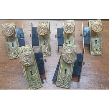 Set of 6 Ornate Victorian Brass Lock with & Back Pl – Governor's Architectural Antiques