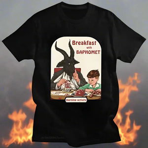 Baphomet Breakfast Club T-Shirt – Devilishly Stylish Cotton Tee for Hip-Hop, Streetwear, and Satanic Enthusiasts - Lizard Vigilante