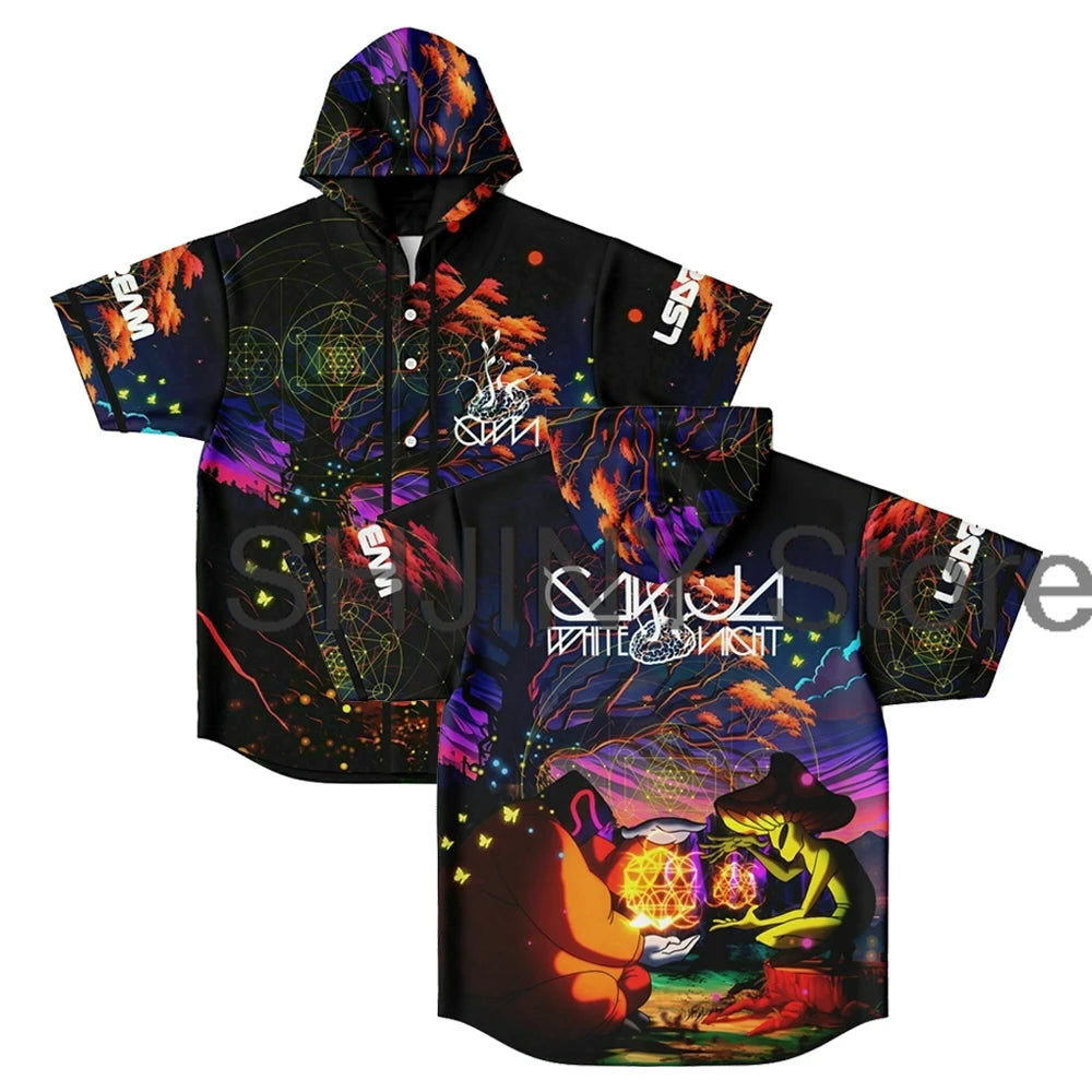 "White Night Frequency Dropout" Hooded Jersey – LSDREAM Merch Streetwear 2025 Button-Up Festival Shirt