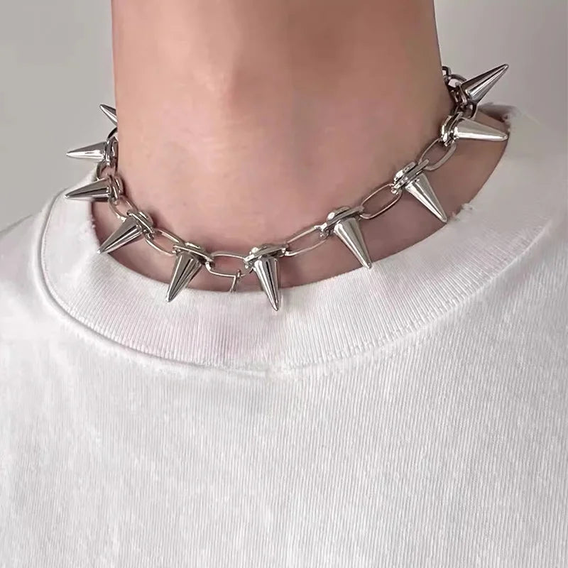 "Neck Wrath" Spiked Punk Chain Choker – Hardcore Metal Collar for Gigs, Riots & Bad Decisions (Gold/Silver/Gun Black)