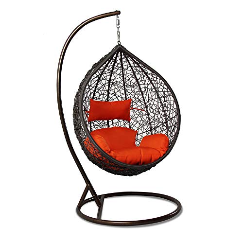 Island Gale Hanging Basket Chair with Stand and Cushion: Brown Wicker, - Hammock Town