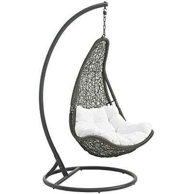 Modway Wicker Rattan Outdoor Swing Chair Set With Stand Gray White
