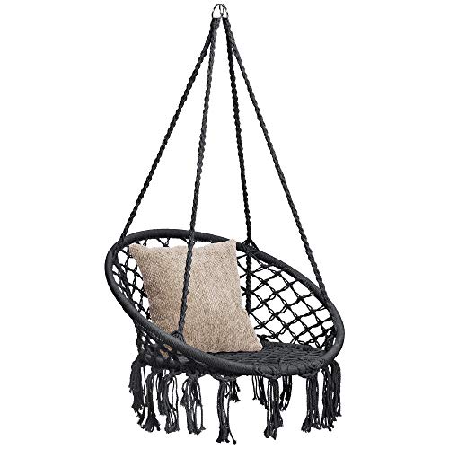 Hanging Cotton Macrame Rope Hammock Lounge Swing Chair Black Hammock Town