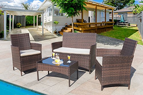 Homall 4 Pieces Outdoor Patio Furniture Sets Clearance Rattan