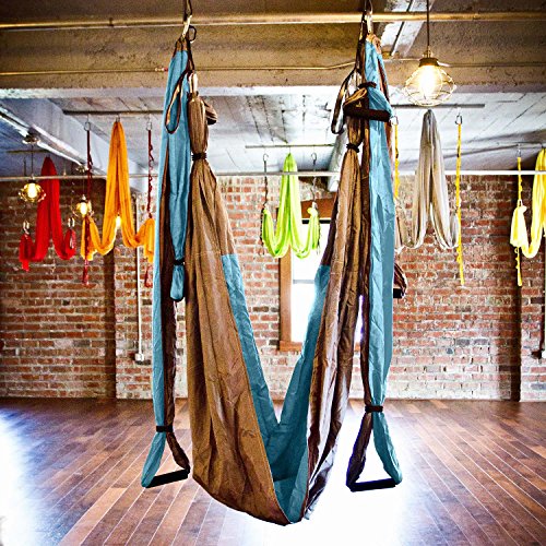 Yogatail Aerial Yoga Swing Gym Strength Antigravity Yoga Hammock Inversion Trapeze Sling Equipment With Two Extender Hanging Straps Blue Grey