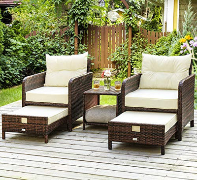 5 Pieces Wicker Patio Furniture Set Outdoor Patio Chairs With Ottomans Hammock Town