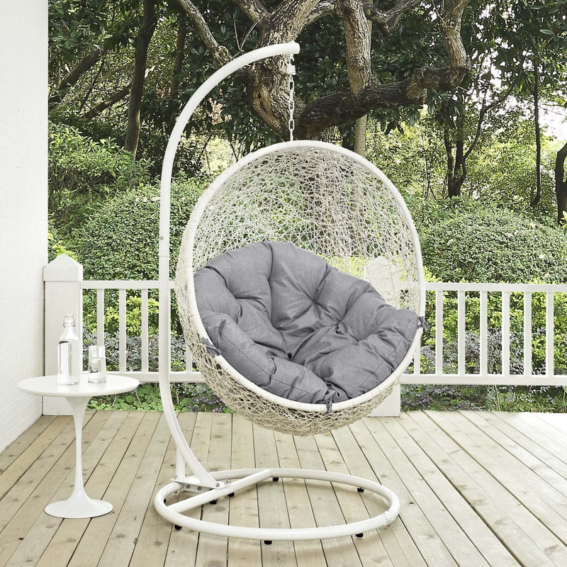 Modway Hide Wicker Rattan Outdoor Patio Porch Lounge Egg Set: Gray - Hammock Town