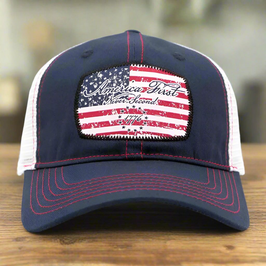 America First Never Second Navy Ball Cap