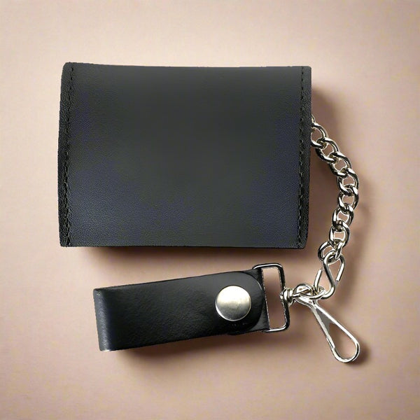 Trifold Black Leather Bikers Wallet with Chain LW-2 | Buffalo Trader Online