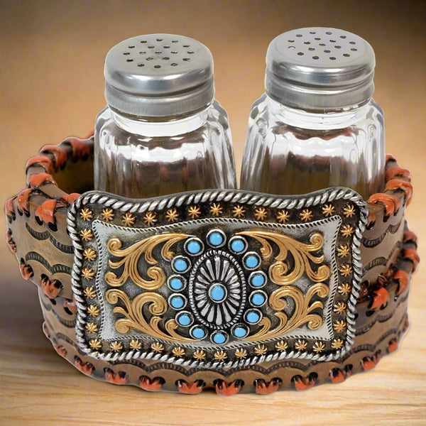 Turquoise Belt Buckle Salt and Pepper Shakers Set DEC-13782 | Buffalo ...