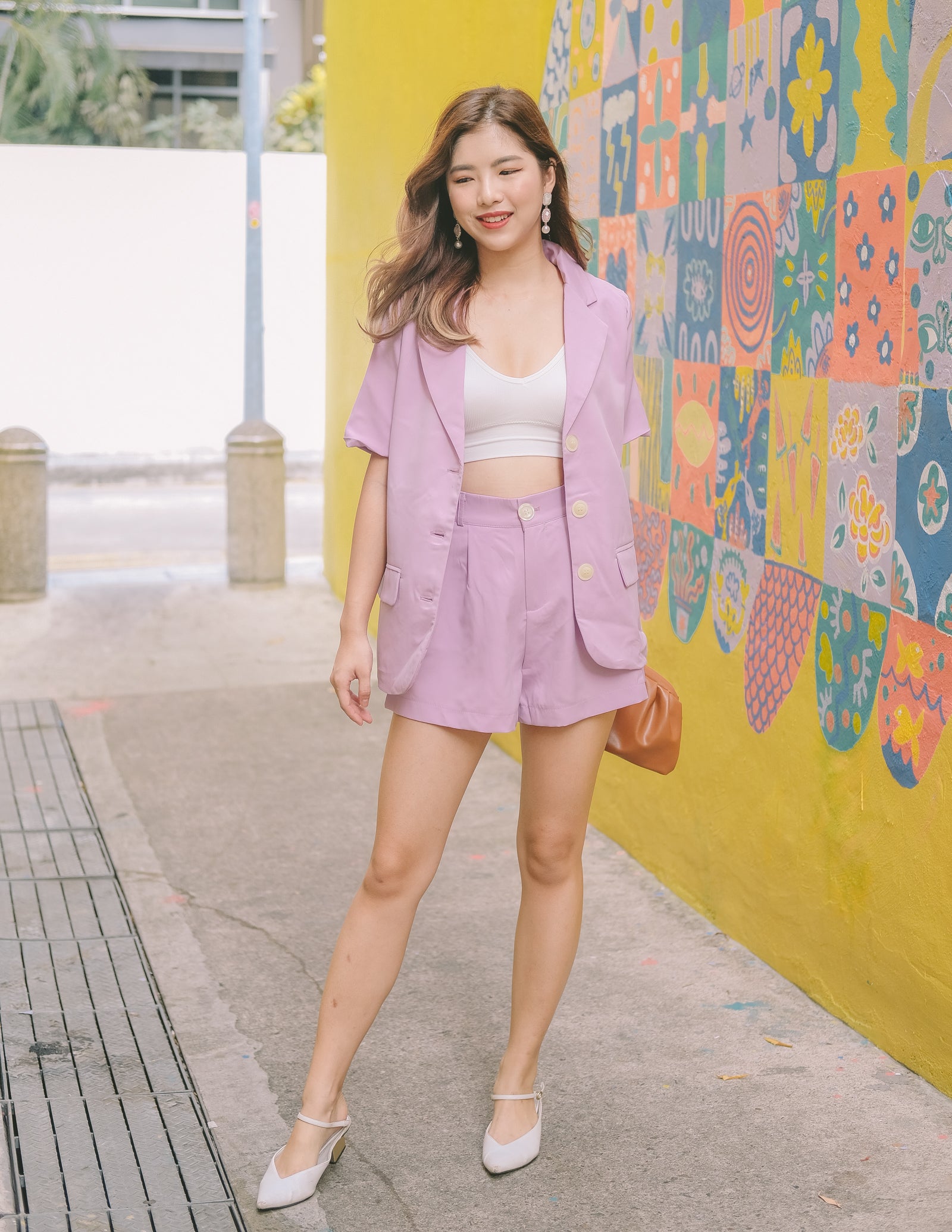 lilac blazer and shorts