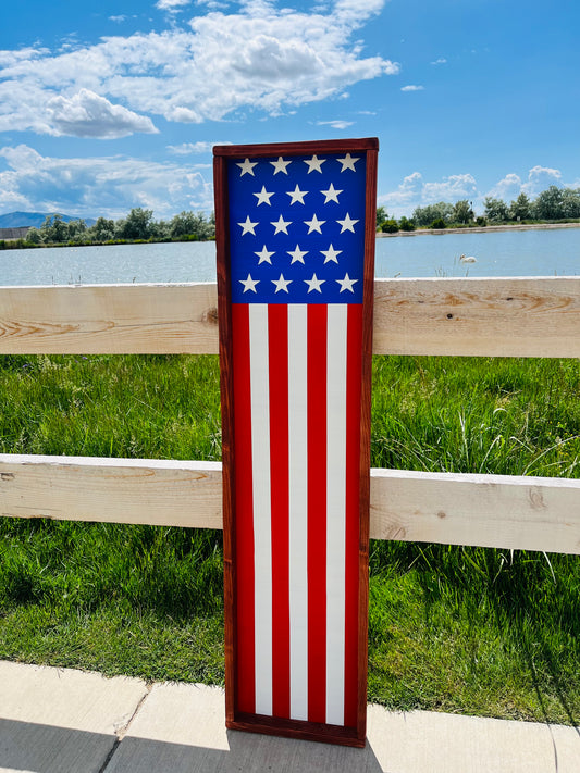 american flag on porch