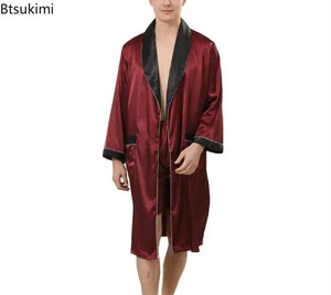2025 Men's Summer Casual Silk Robe Sets Sleepwear Robe & Shorts Two Pieces Man Satin Comfortable Kimono Gown Housewear Bathrobe - FashionMojos.com