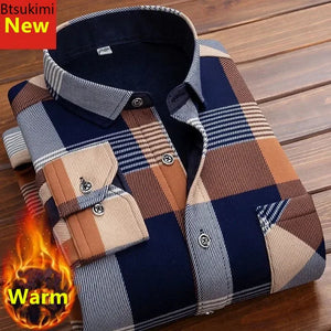 Men's Autumn Winter Casual Long Sleeve Plaid Shirt Thick Warm Men's Casual High Quality Soft Large Size Warm Shirt Tops 4XL - FashionMojos.com