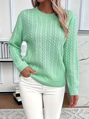 Cable Knit Round Neck Sweater - FashionMojos.com