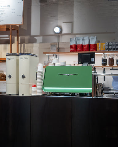 Gail's Bakery East Dulwich sage green victoria arduino espresso machine custom bespoke colour