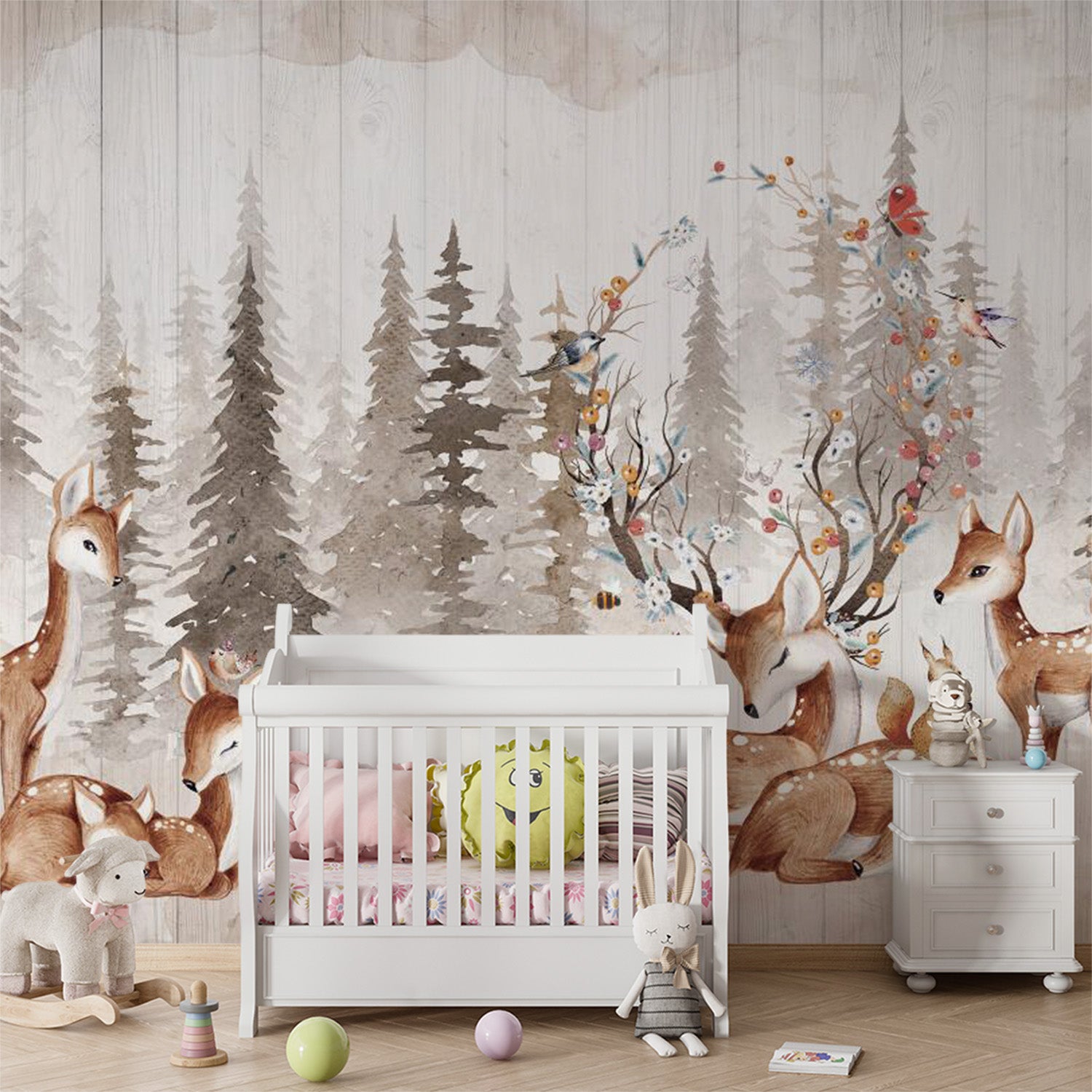 papier peint avec des cerf pour chambre de bébé