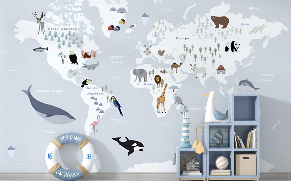 Papier Peint Carte du Monde animaux