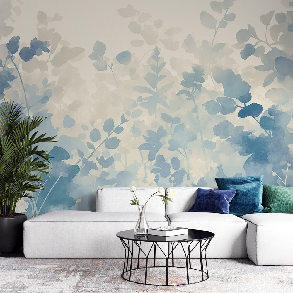 Papier peint feuillage Feuilles d'eucalyptus style peinture