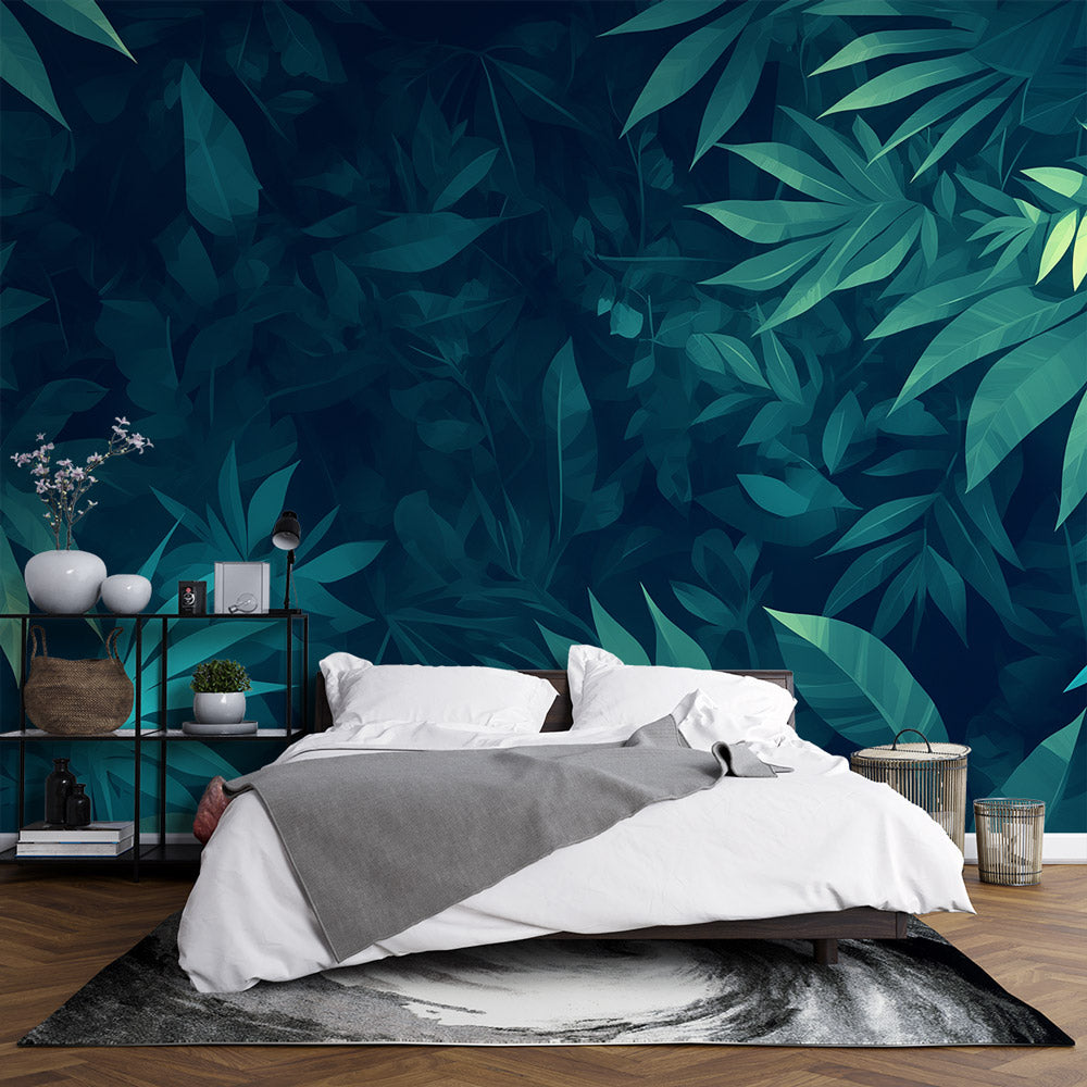  Papier peint feuillage nocturne nuances de verts