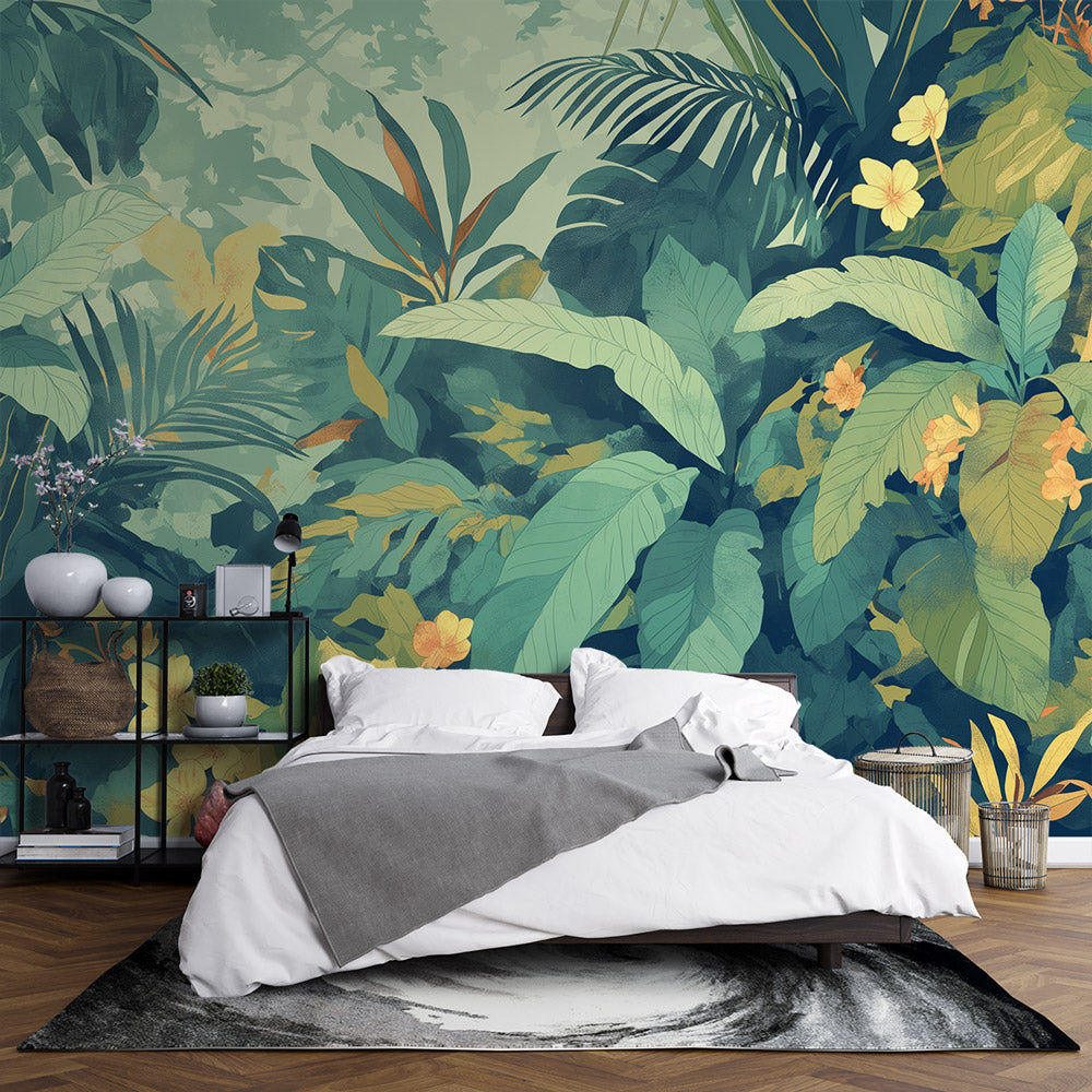  Papier peint feuillage tropical Feuilles et fleurs tropicales