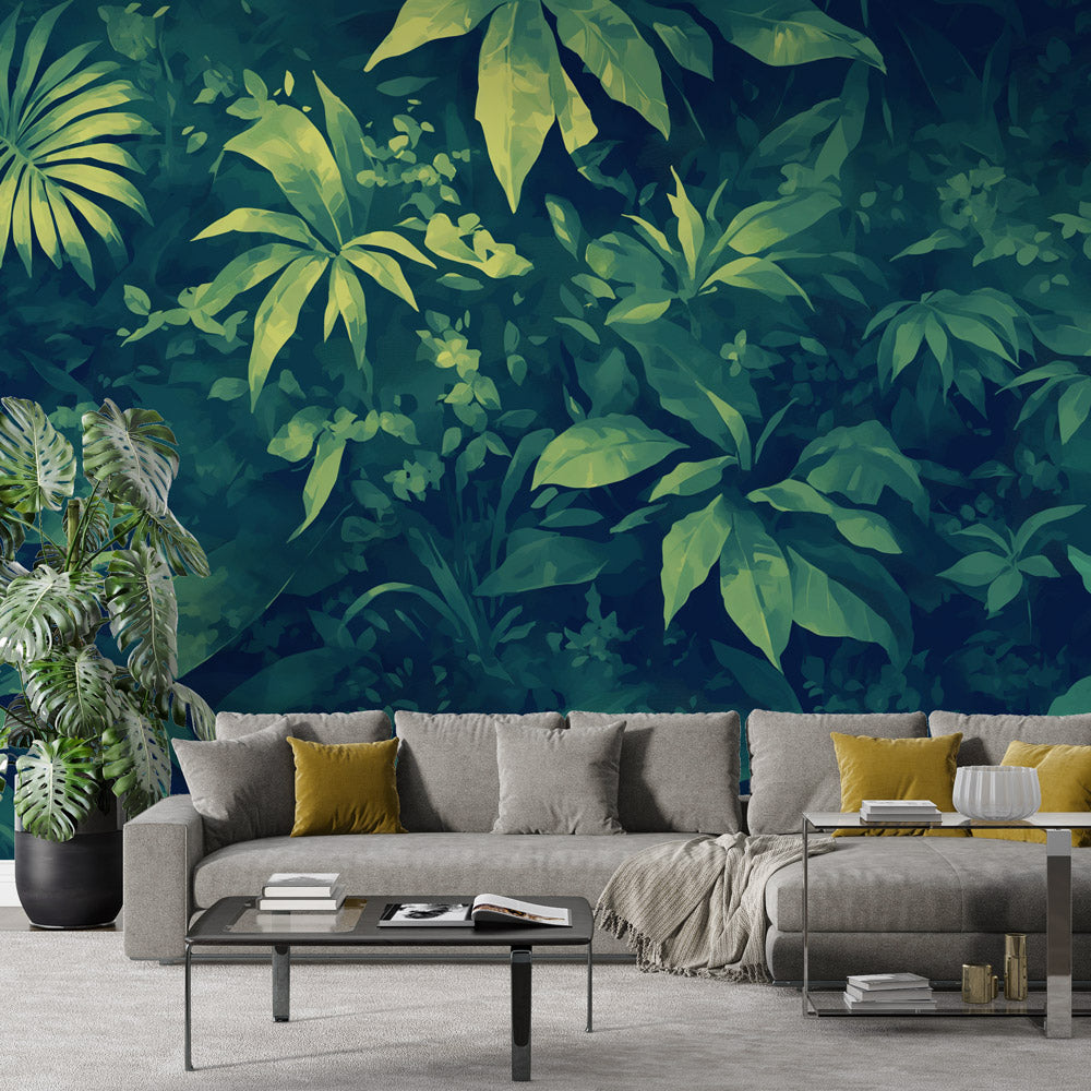  Papier peint feuillage tropical nuances de verts