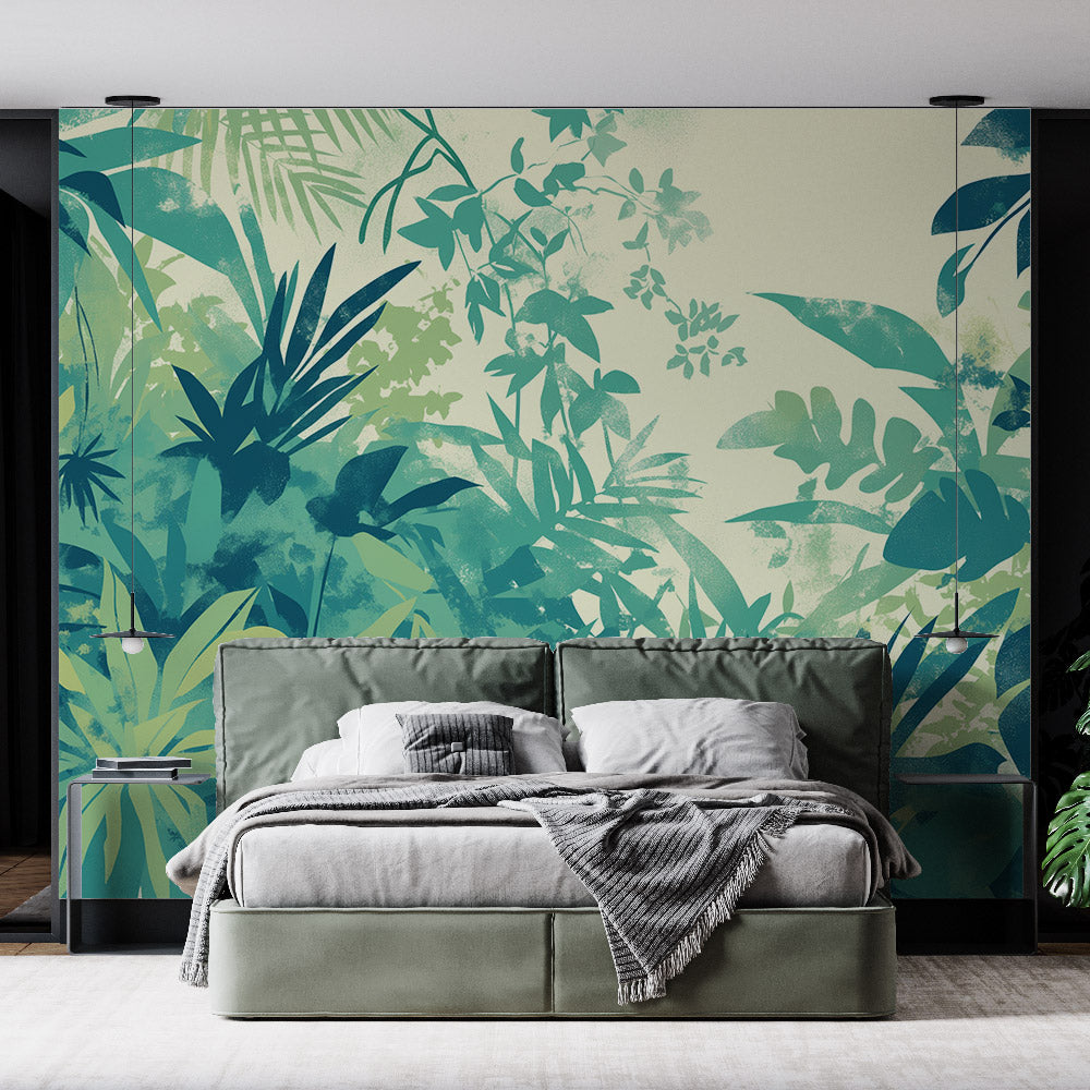  Papier peint feuillage tropical Végétation dense