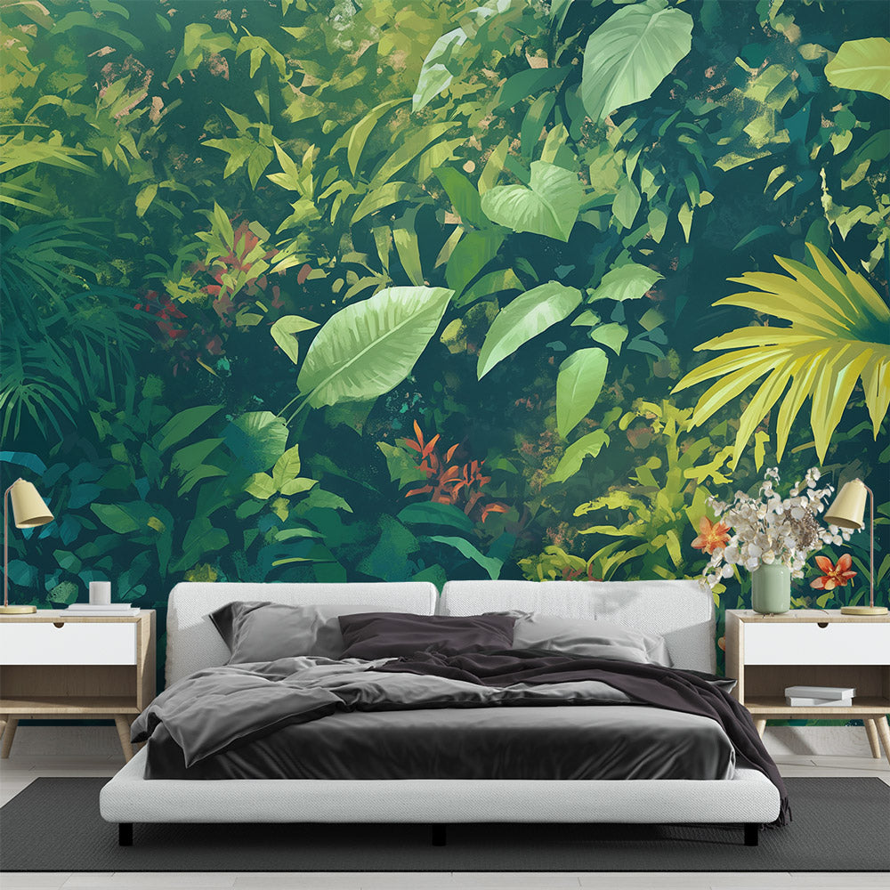  Papier peint feuillage tropical végétation luxuriante