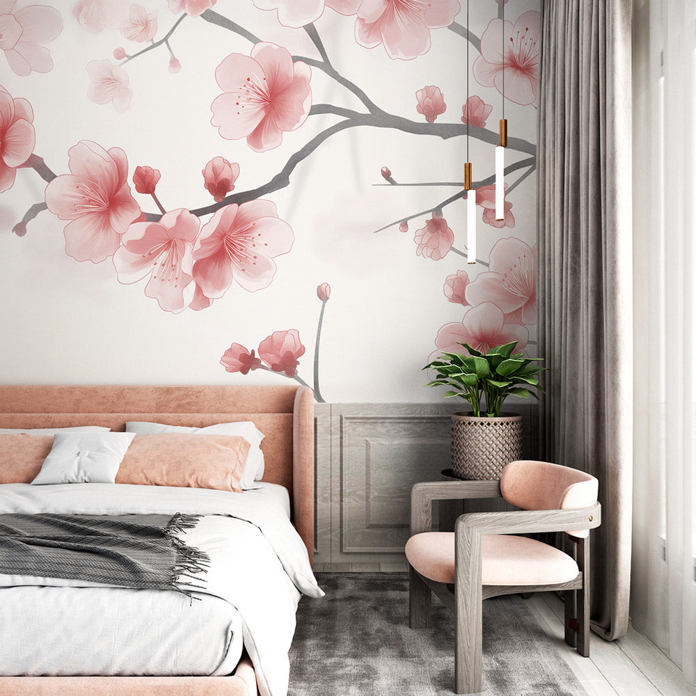  Papier peint japonais fleurs de cerisiers aux tons pastel