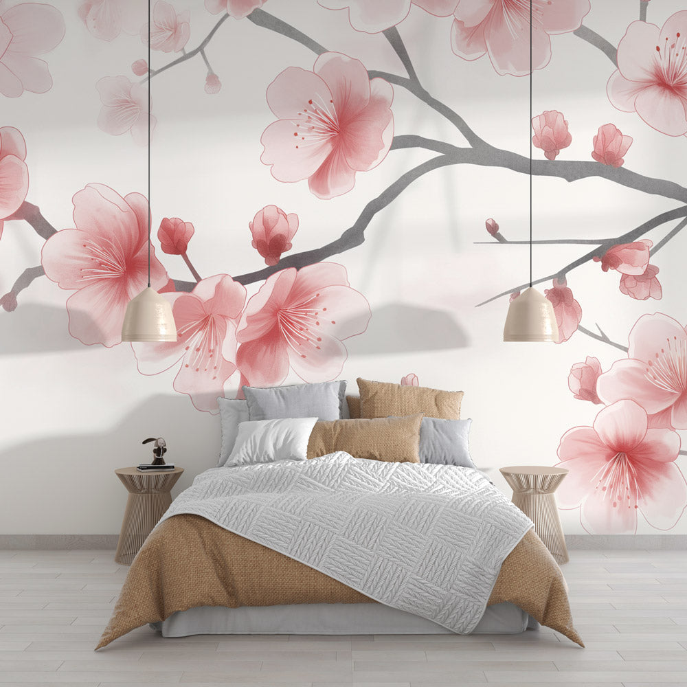  Papier peint japonais fleurs de cerisiers aux tons pastel