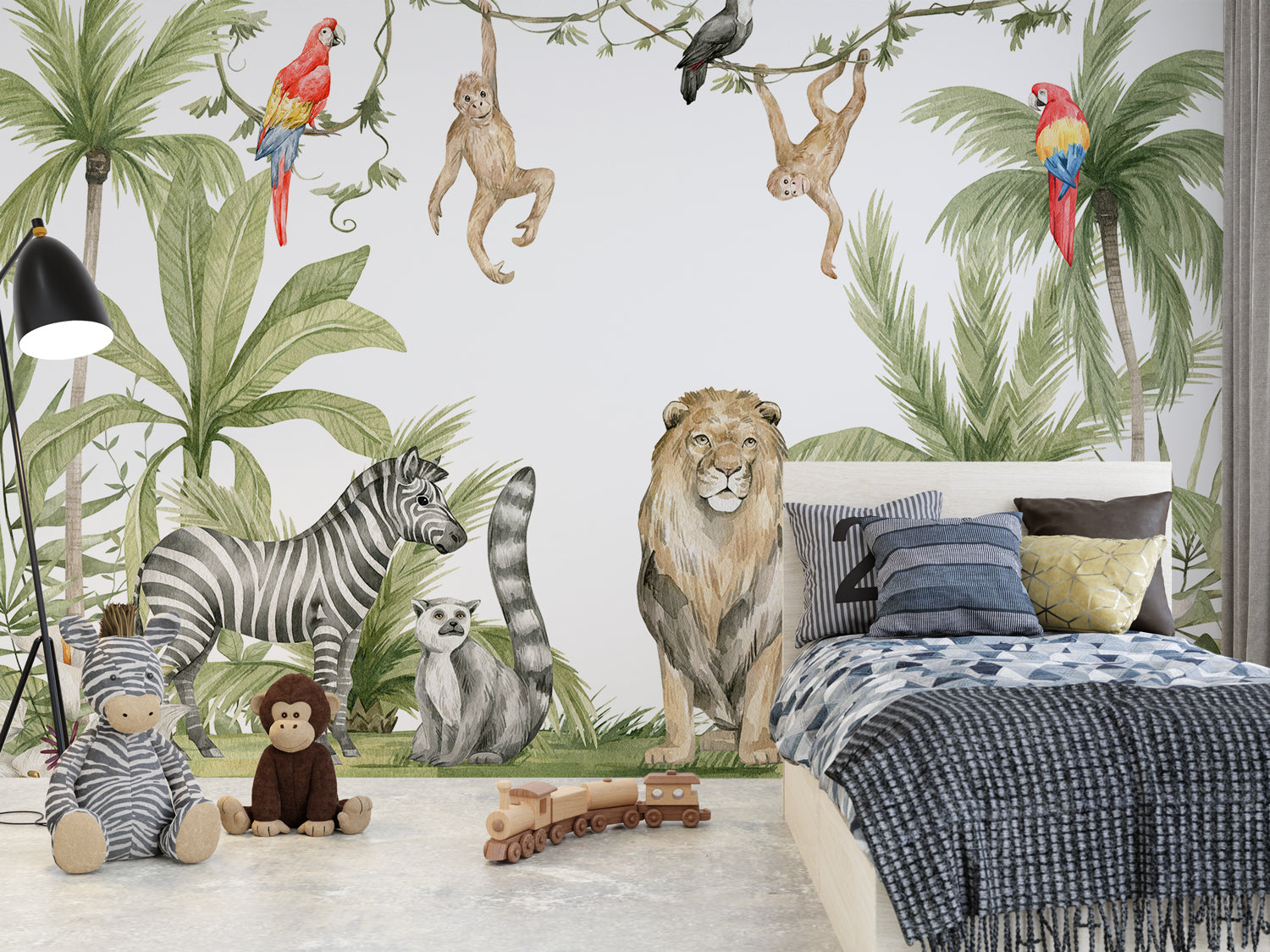 Papier peint jungle enfant  Zèbre Lion Singe – LePapierPeint