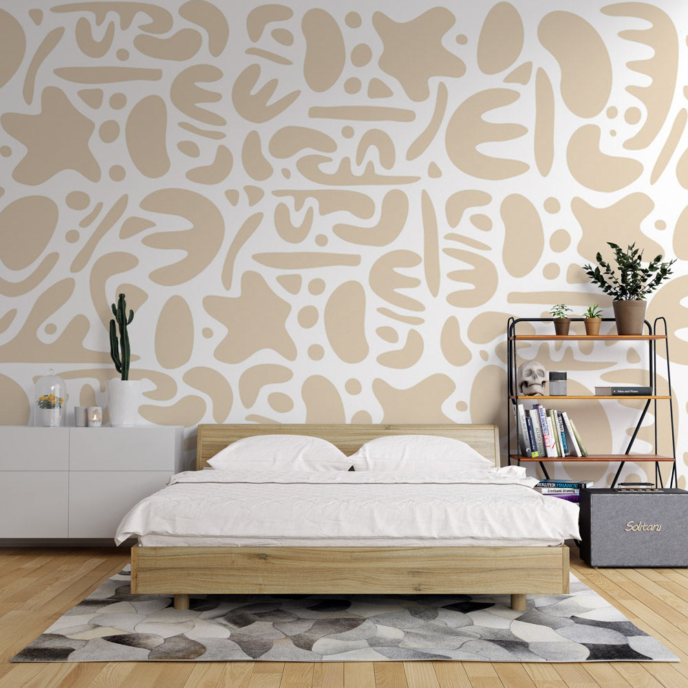  Papier peint motif abstrait Formes abstraites beige sur fond blanc Grande