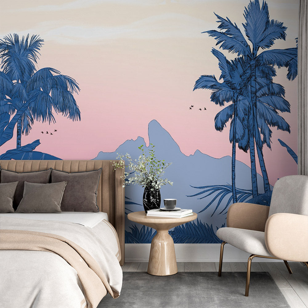  Papier peint tropical Coucher de soleil paradisiaque avec palmiers