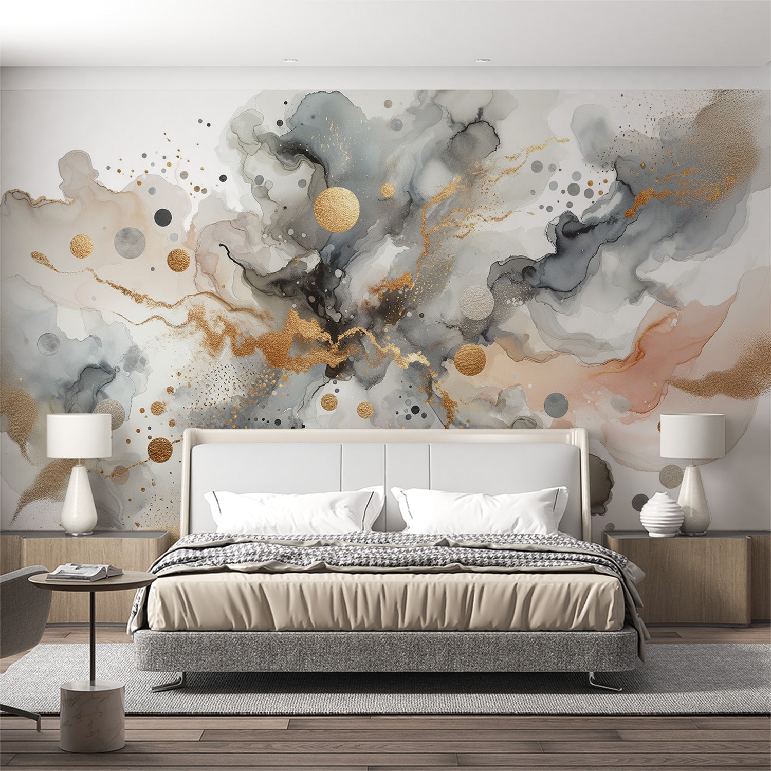 Tapet abstrakt Eclat i akvarell med guldexplosion