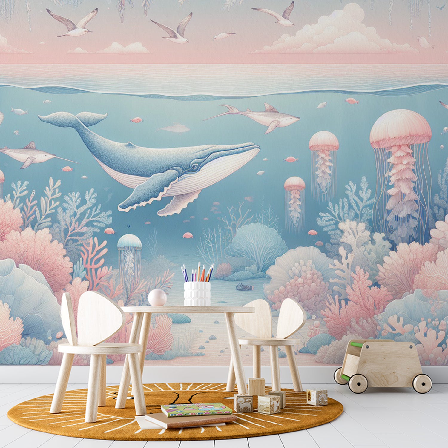  Papier peint marin Méduses, baleines et coraux massifs