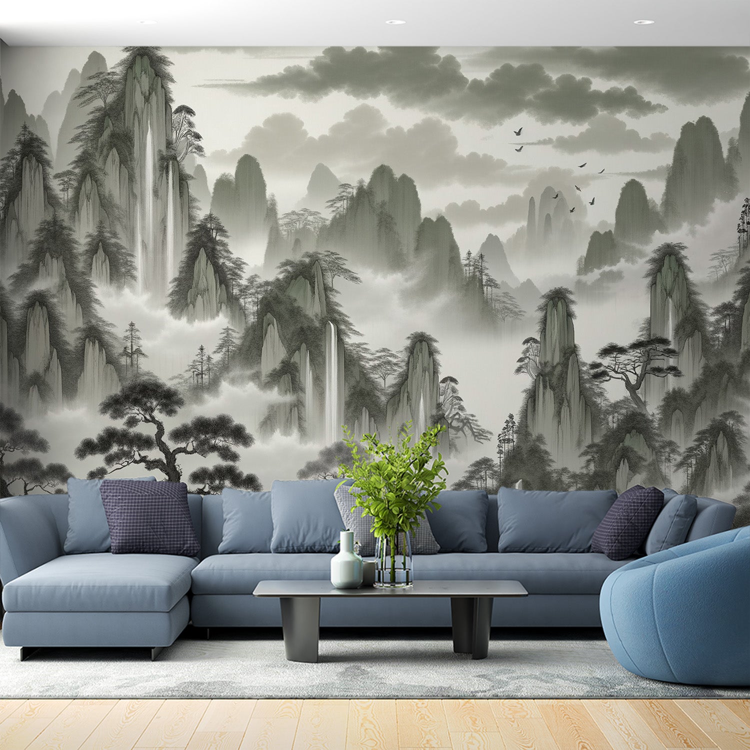  Papier peint montagne japonaise Relief montagneux avec ciel nuageux