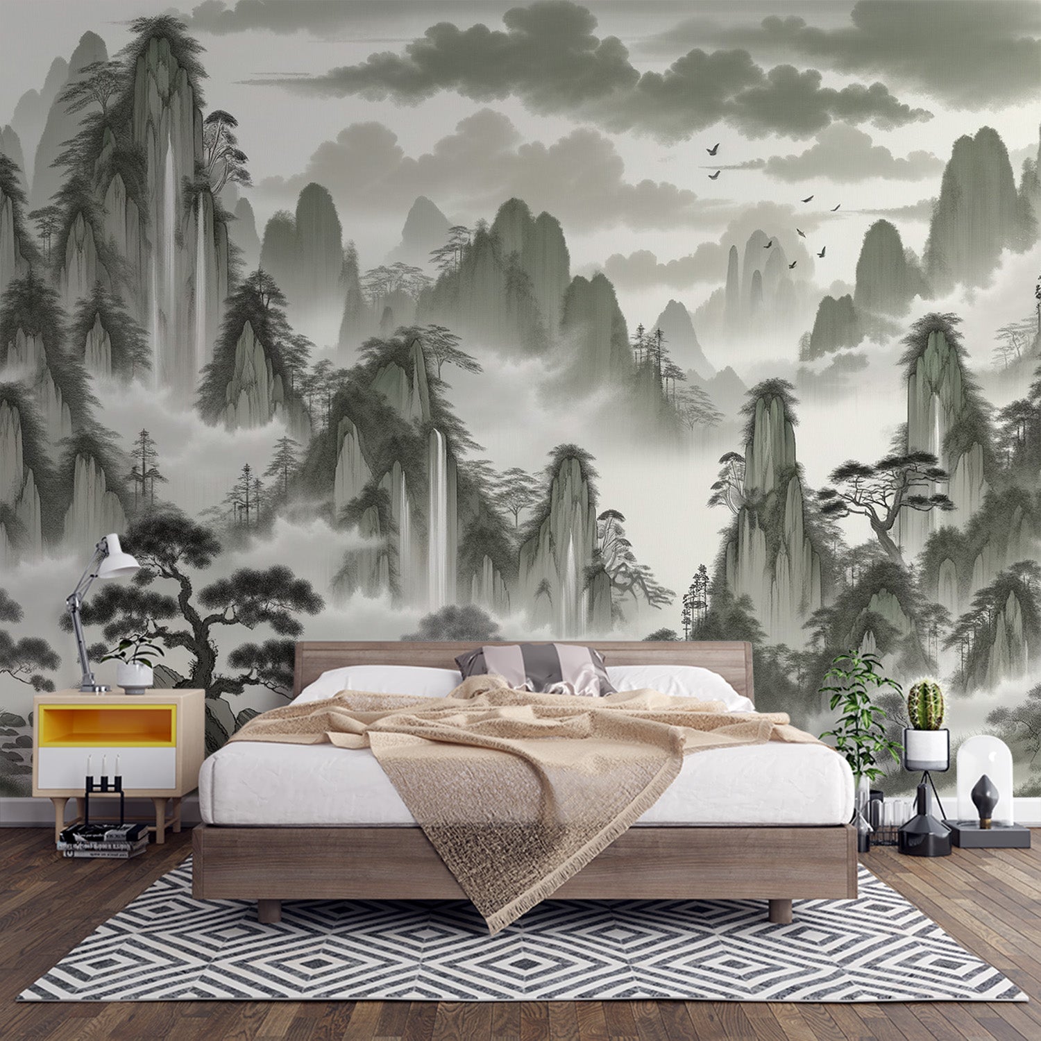 Papel pintado montaña japonesa relieve montañoso con cielo nublado